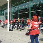 Drummers drumming outside Tesco in Hove, raising money for the Teenage Cancer Trust